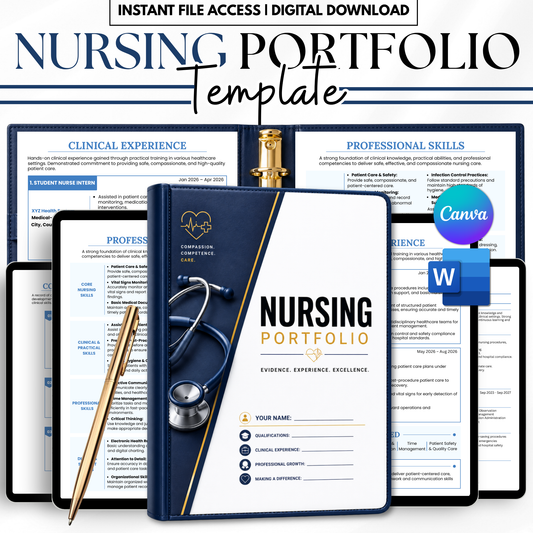 Nursing Portfolio Template – Resume & Cover Letter (Editable)