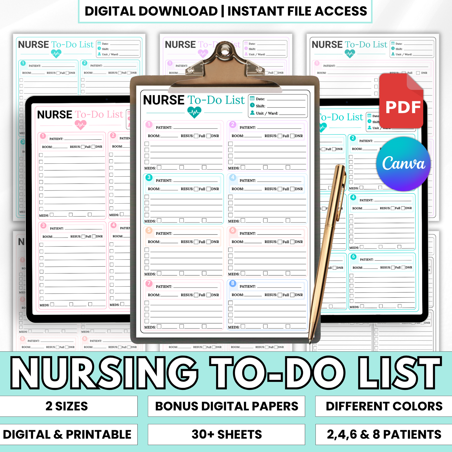 Nurse to Do List Printable, Nurse Report Sheet, Nursing Student Planner, Shift Report Template, Patient Care Organizer, RN Brain Sheet PDF