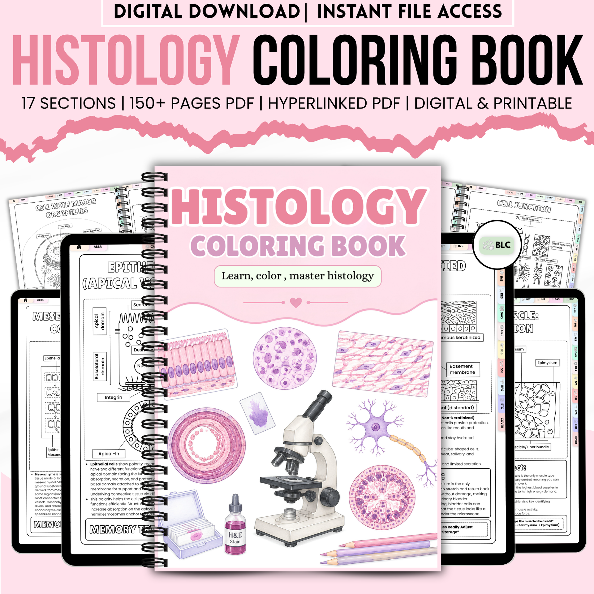 Histology Study Guide Printable PDF, Anatomy Coloring Book for Nursing Students, Cell Tissue Organ System Digital Download