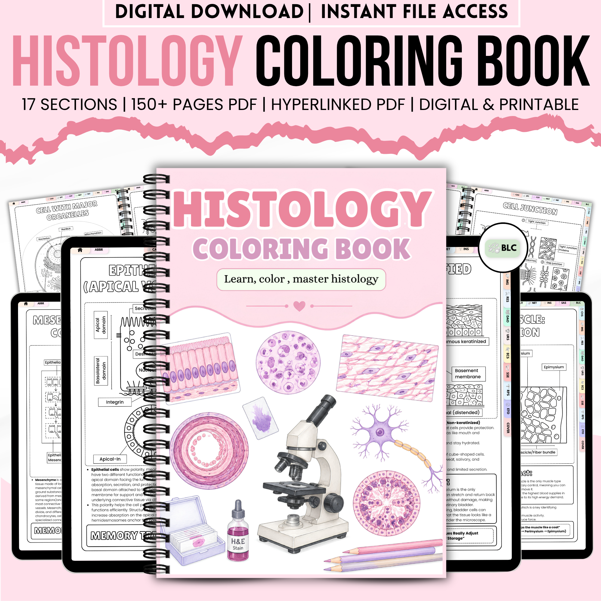 Histology Study Guide Printable PDF, Anatomy Coloring Book for Nursing Students, Cell Tissue Organ System Digital Download