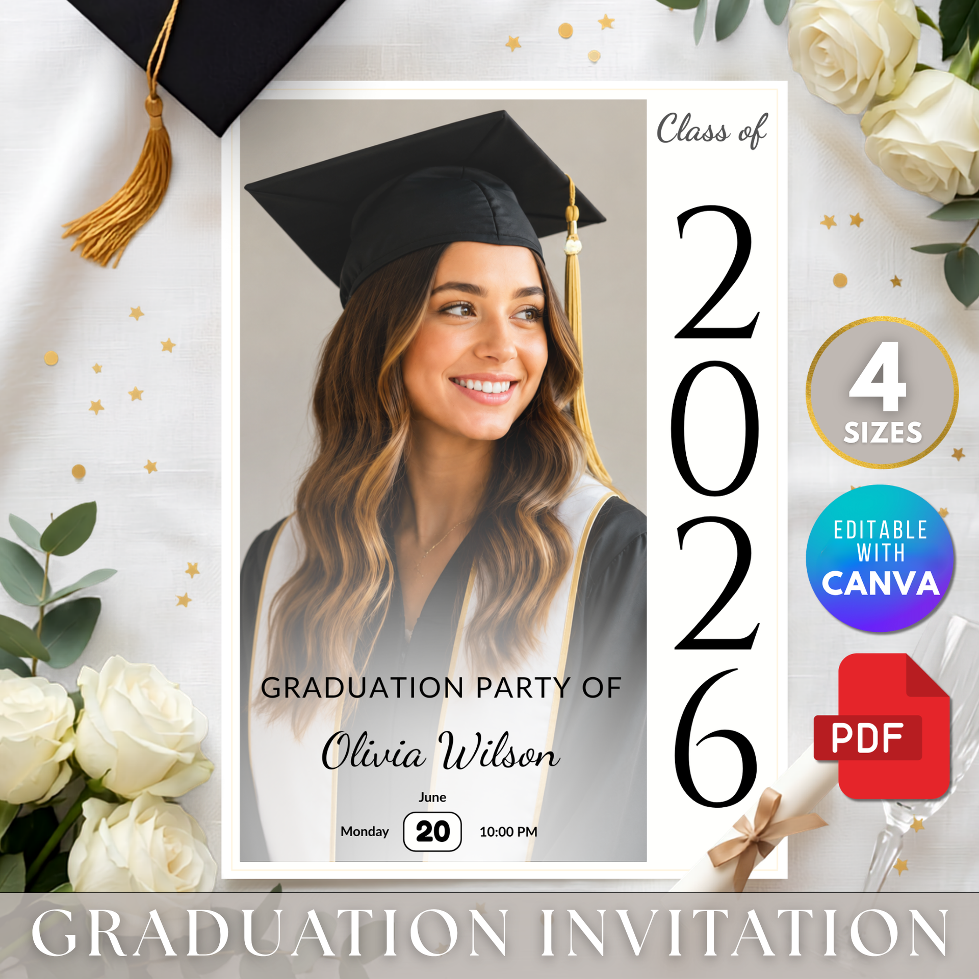 Graduation Party Invitation Template, Photo Invite, Editable in Canva, Instant Download, Print at Home in Minutes