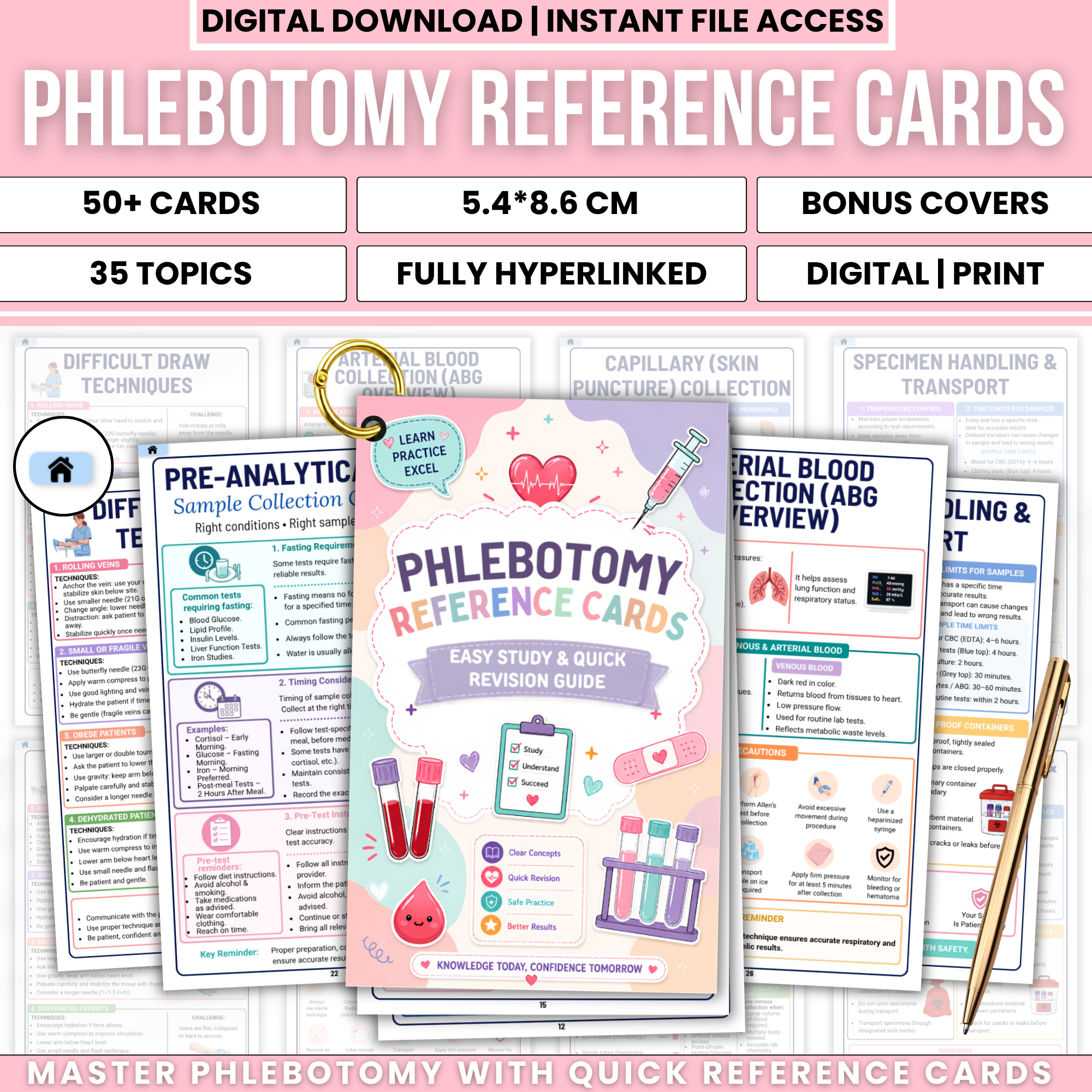 Phlebotomy Reference Cards, Nursing School Exam Study Guide, Order of Draw Chart, Digital Download