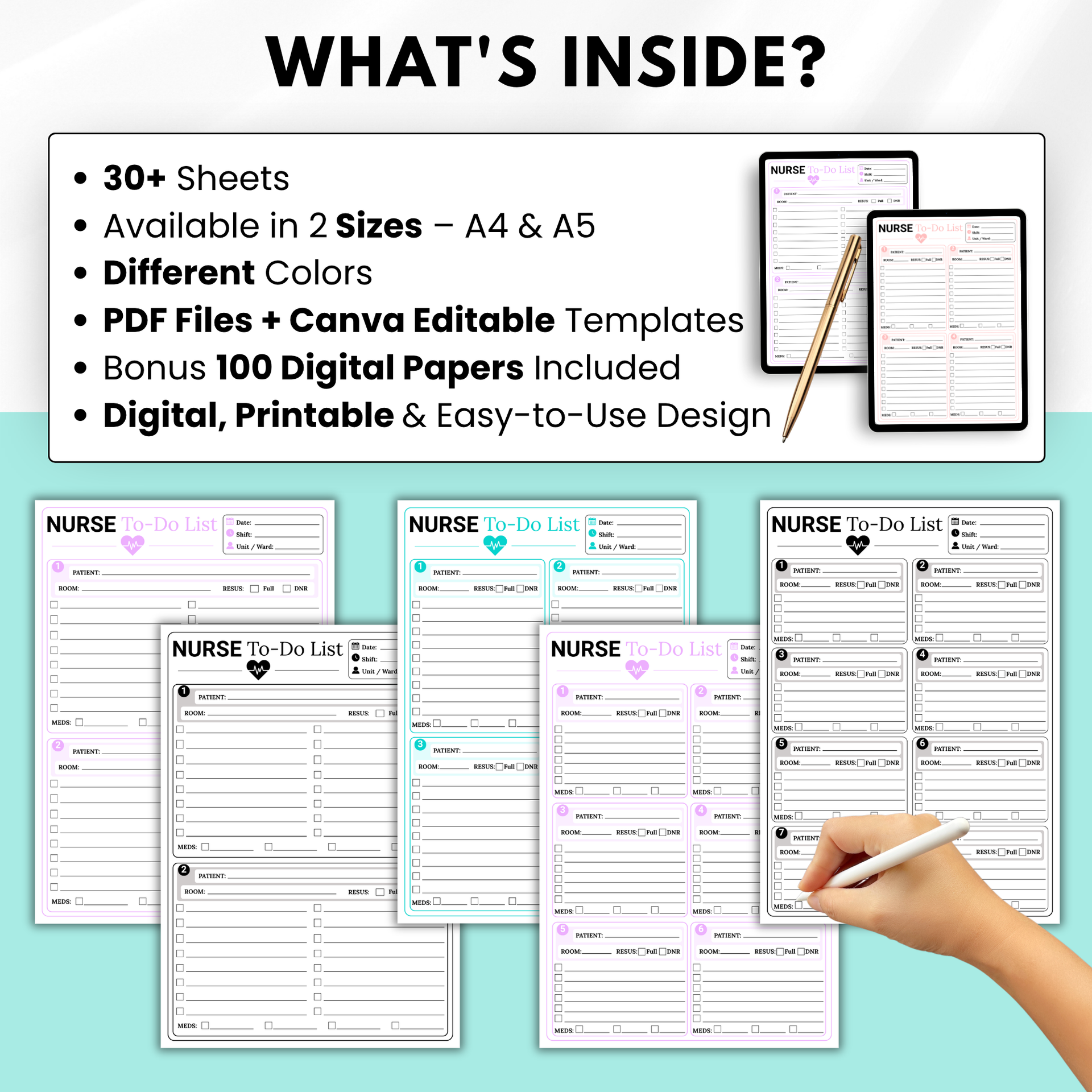 Nurse to Do List Printable, Nurse Report Sheet, Nursing Student Planner, Shift Report Template, Patient Care Organizer, RN Brain Sheet PDF