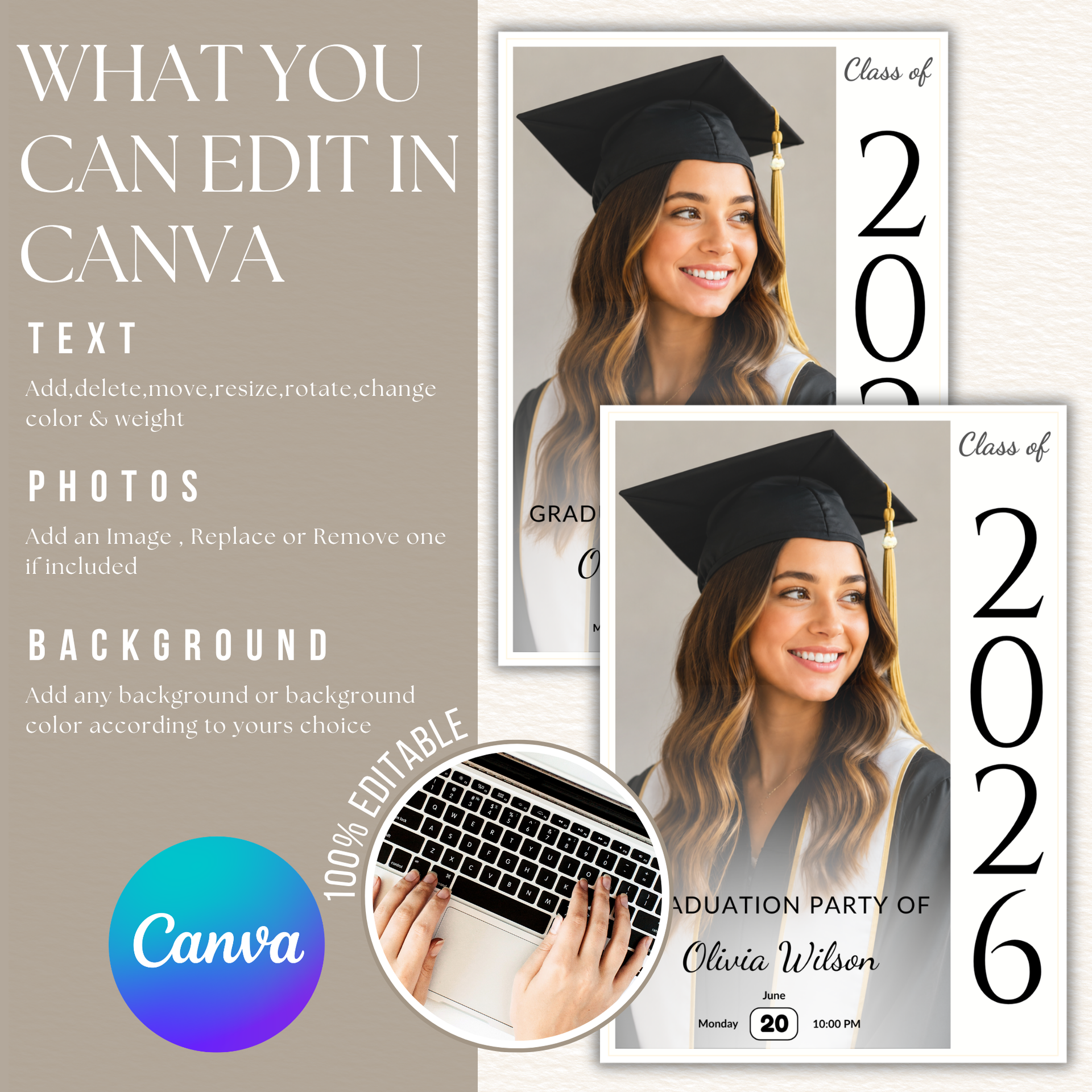 Graduation Party Invitation Template, Photo Invite, Editable in Canva, Instant Download, Print at Home in Minutes