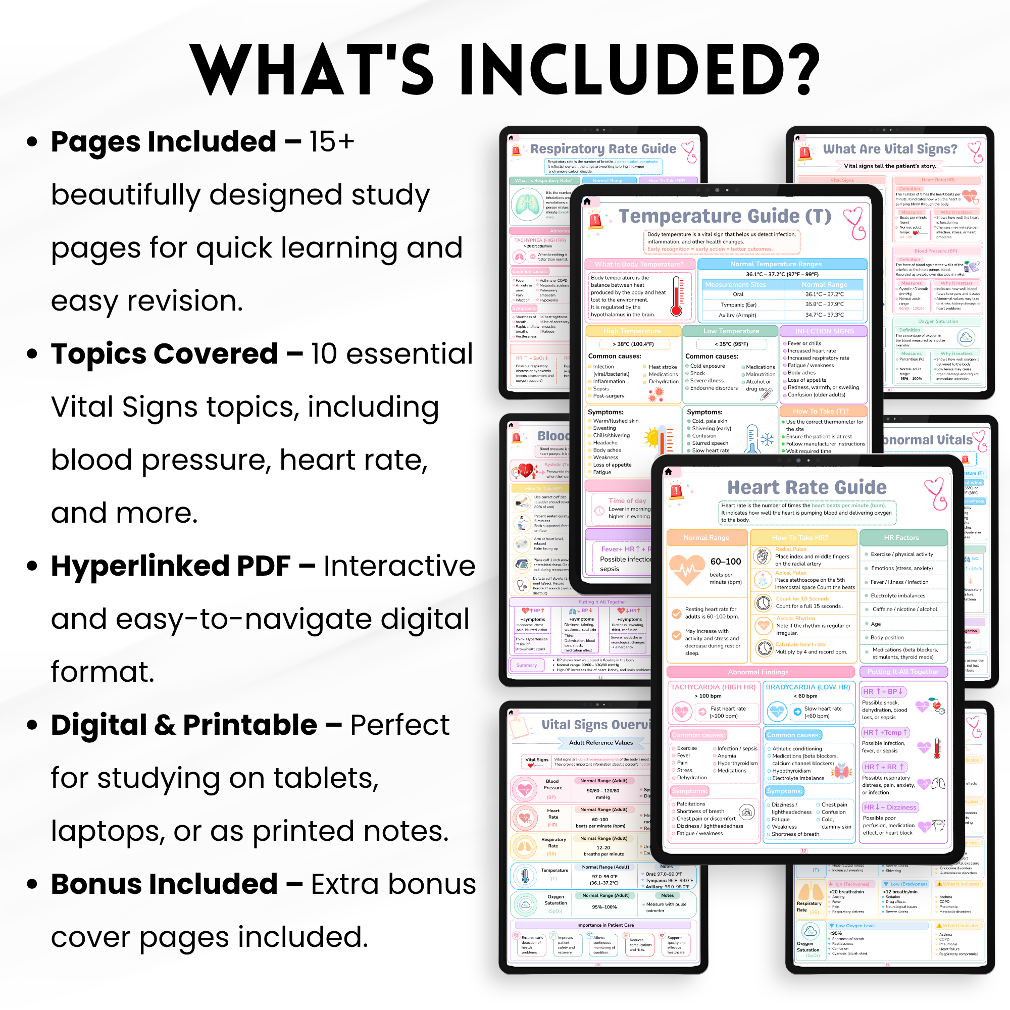 Vital Signs Study Guide Printable, Nursing Student Reference Chart, Normal Vital Signs Ranges, Nurse Cheat Sheet, Digital Download PDF