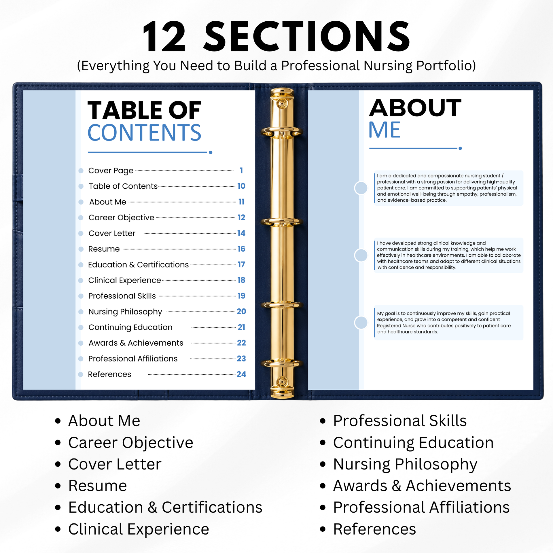 Nursing Portfolio Template, Nursing Student Resume Cover Letter Editable, Printable Nurse Binder Canva Word Instant Download