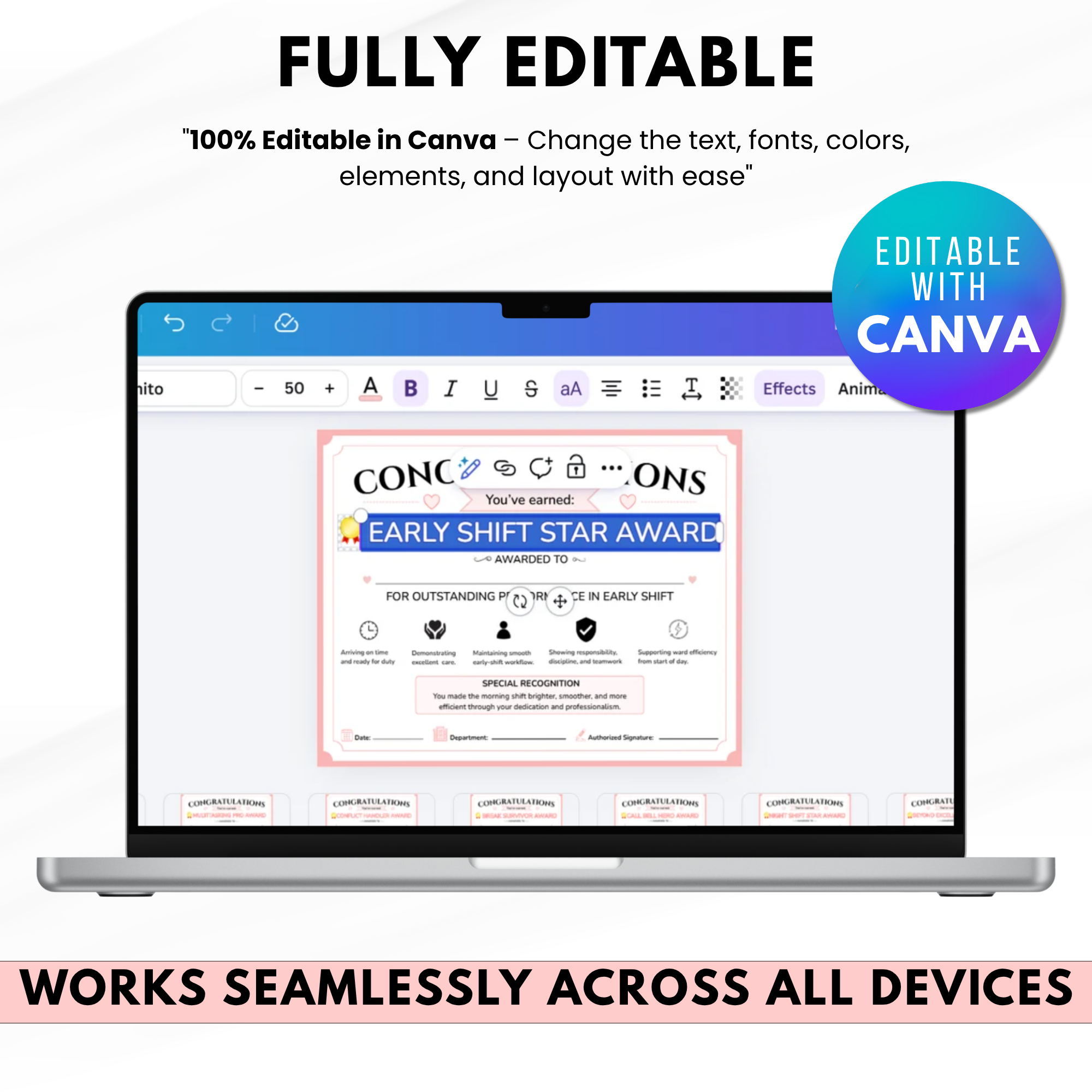 Nurse Award Certificates PDF | Printable Nursing Staff Awards | Nurse Appreciation Certificates | Editable Template Download