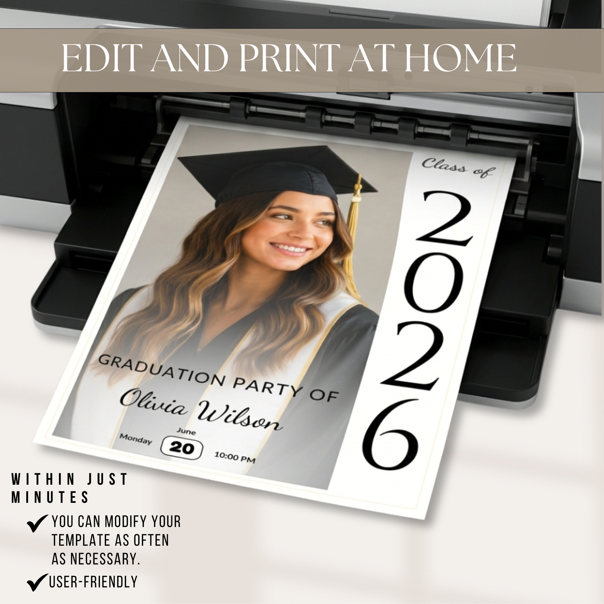 Graduation Party Invitation Template, Photo Invite, Editable in Canva, Instant Download, Print at Home in Minutes