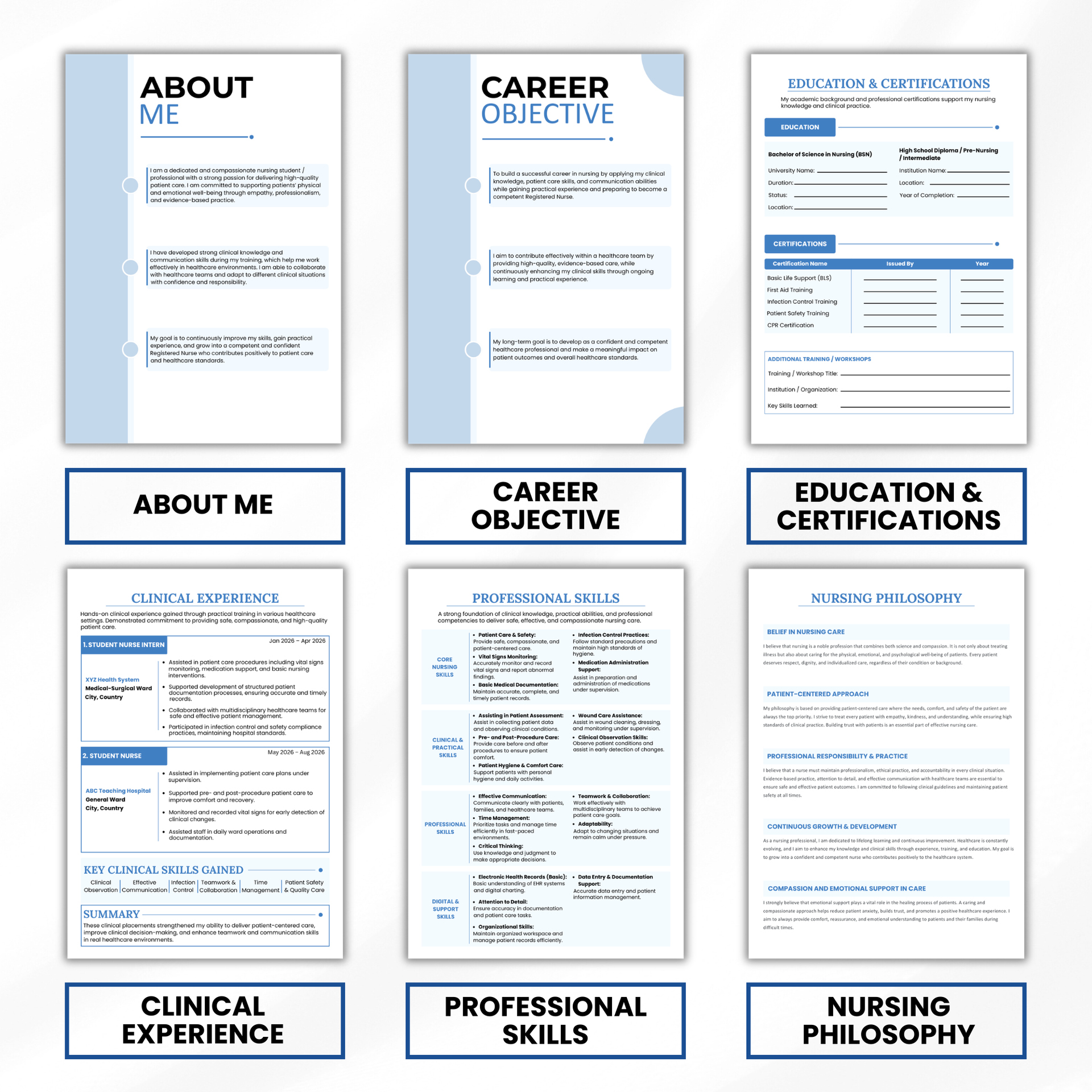 Nursing Portfolio Template, Nursing Student Resume Cover Letter Editable, Printable Nurse Binder Canva Word Instant Download