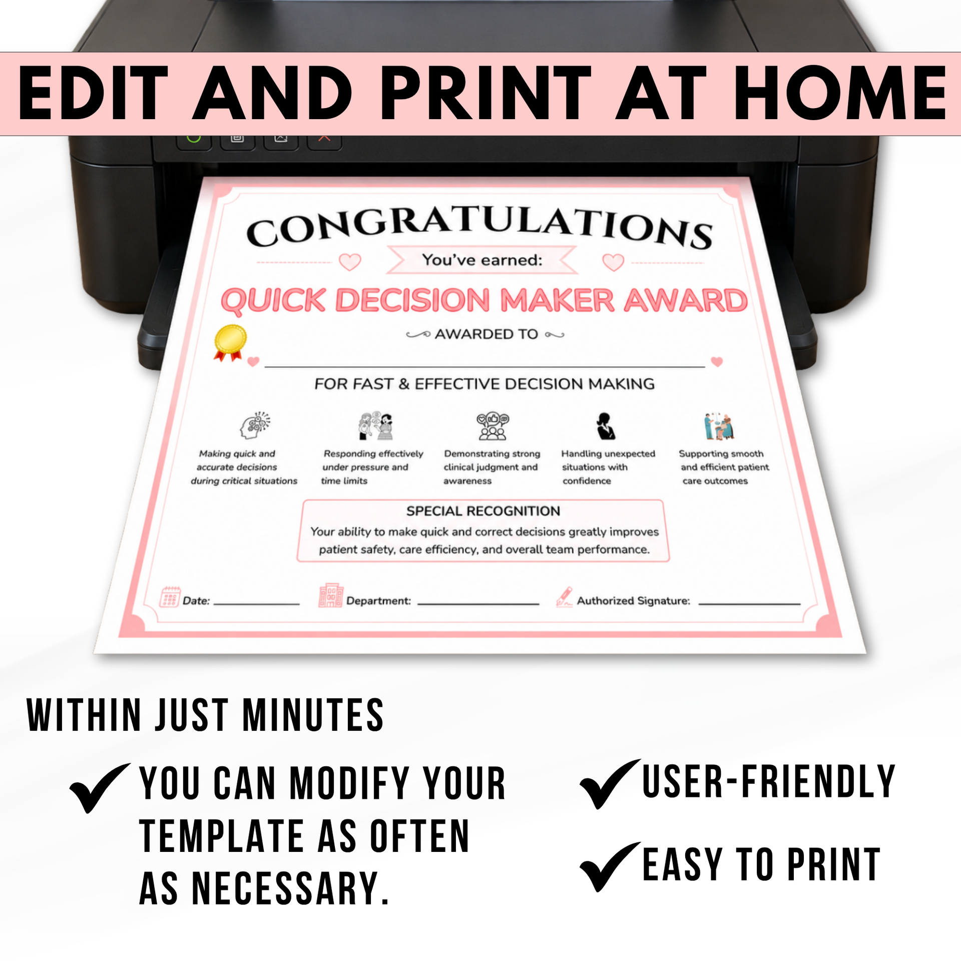 Nurse Award Certificates PDF | Printable Nursing Staff Awards | Nurse Appreciation Certificates | Editable Template Download