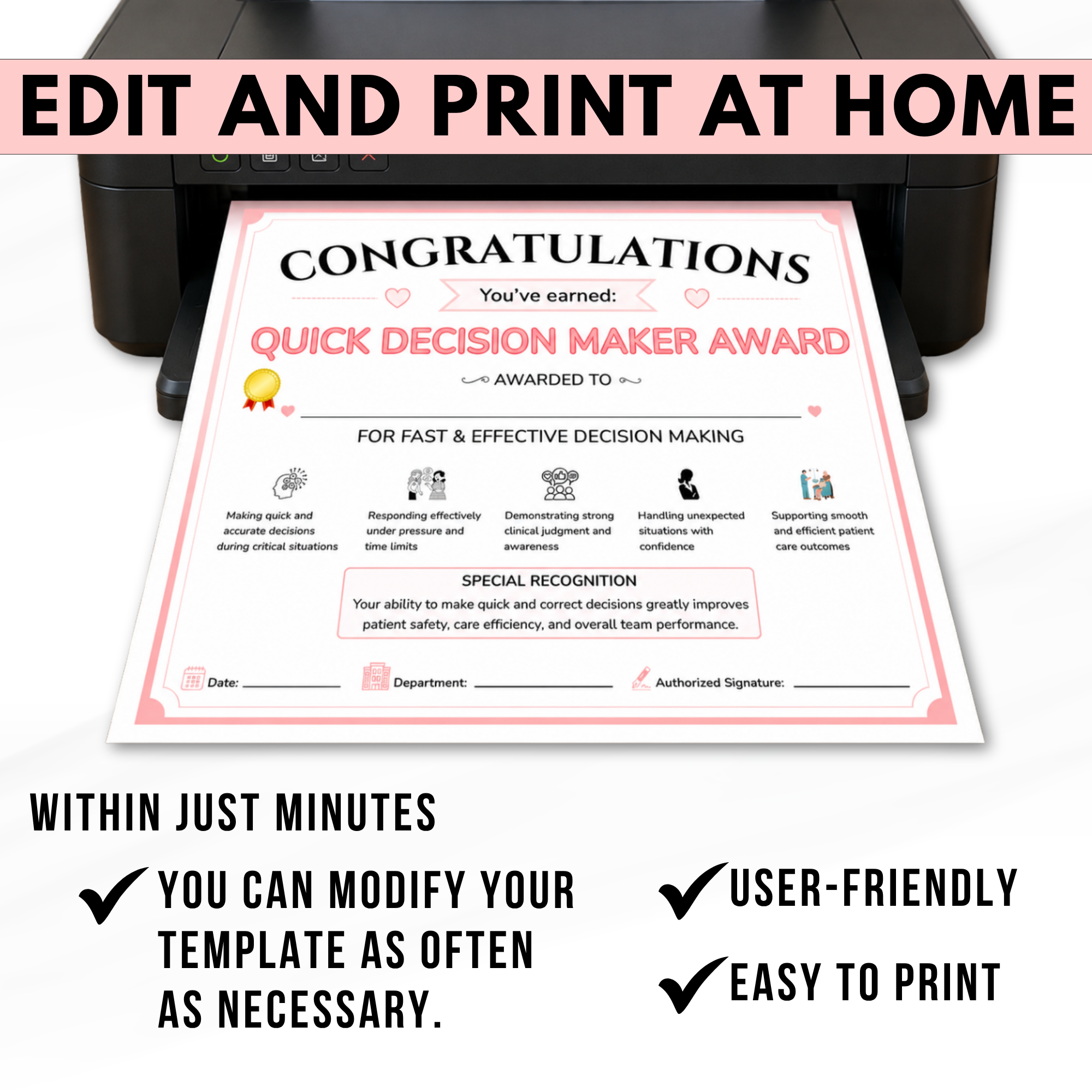 Nurse Award Certificates PDF | Printable Nursing Staff Awards | Nurse Appreciation Certificates | Editable Template Download