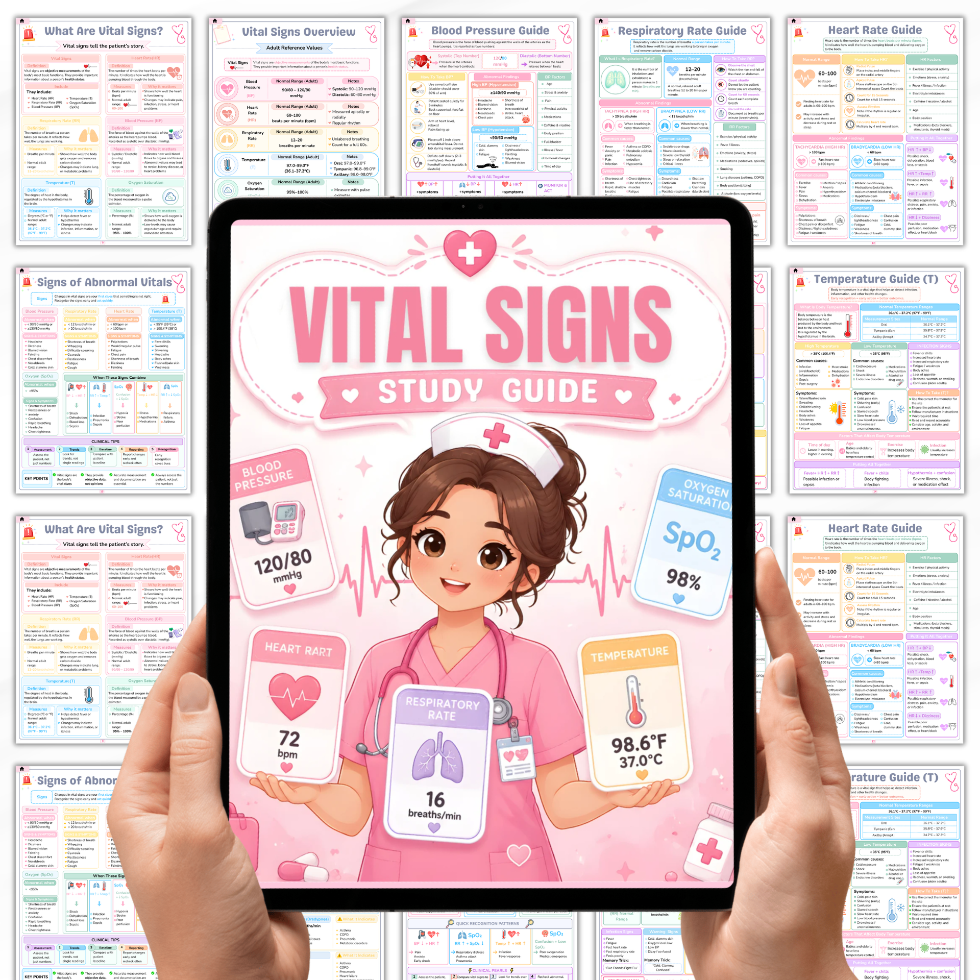 Vital Signs Study Guide Printable, Nursing Student Reference Chart, Normal Vital Signs Ranges, Nurse Cheat Sheet, Digital Download PDF