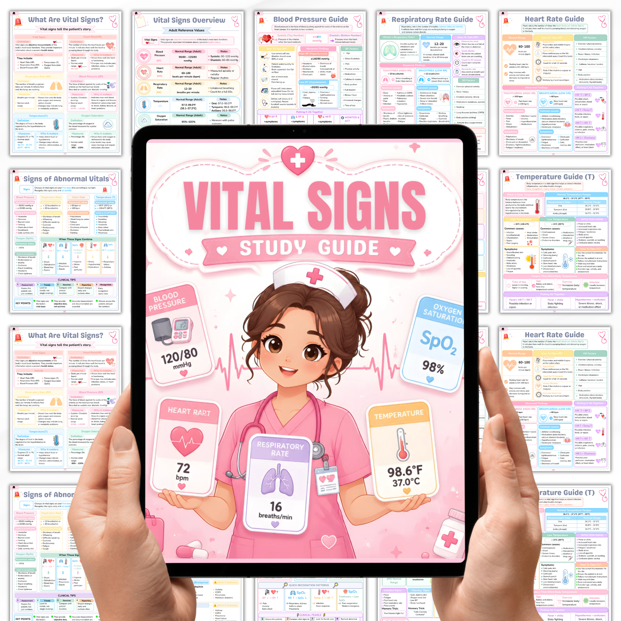 Vital Signs Study Guide Printable, Nursing Student Reference Chart, Normal Vital Signs Ranges, Nurse Cheat Sheet, Digital Download PDF