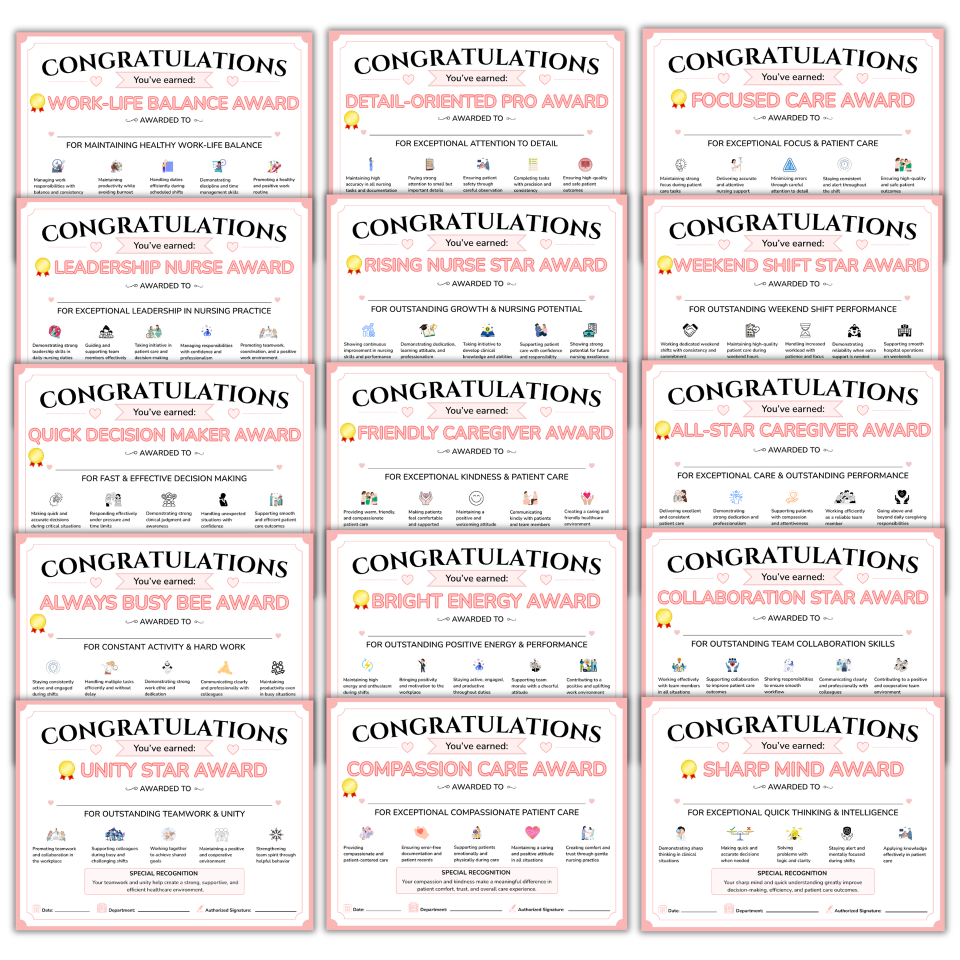 Nurse Award Certificates PDF | Printable Nursing Staff Awards | Nurse Appreciation Certificates | Editable Template Download