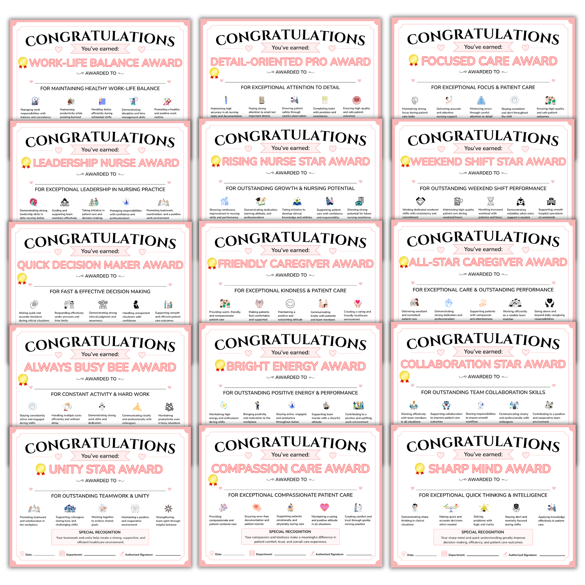 Nurse Award Certificates PDF | Printable Nursing Staff Awards | Nurse Appreciation Certificates | Editable Template Download