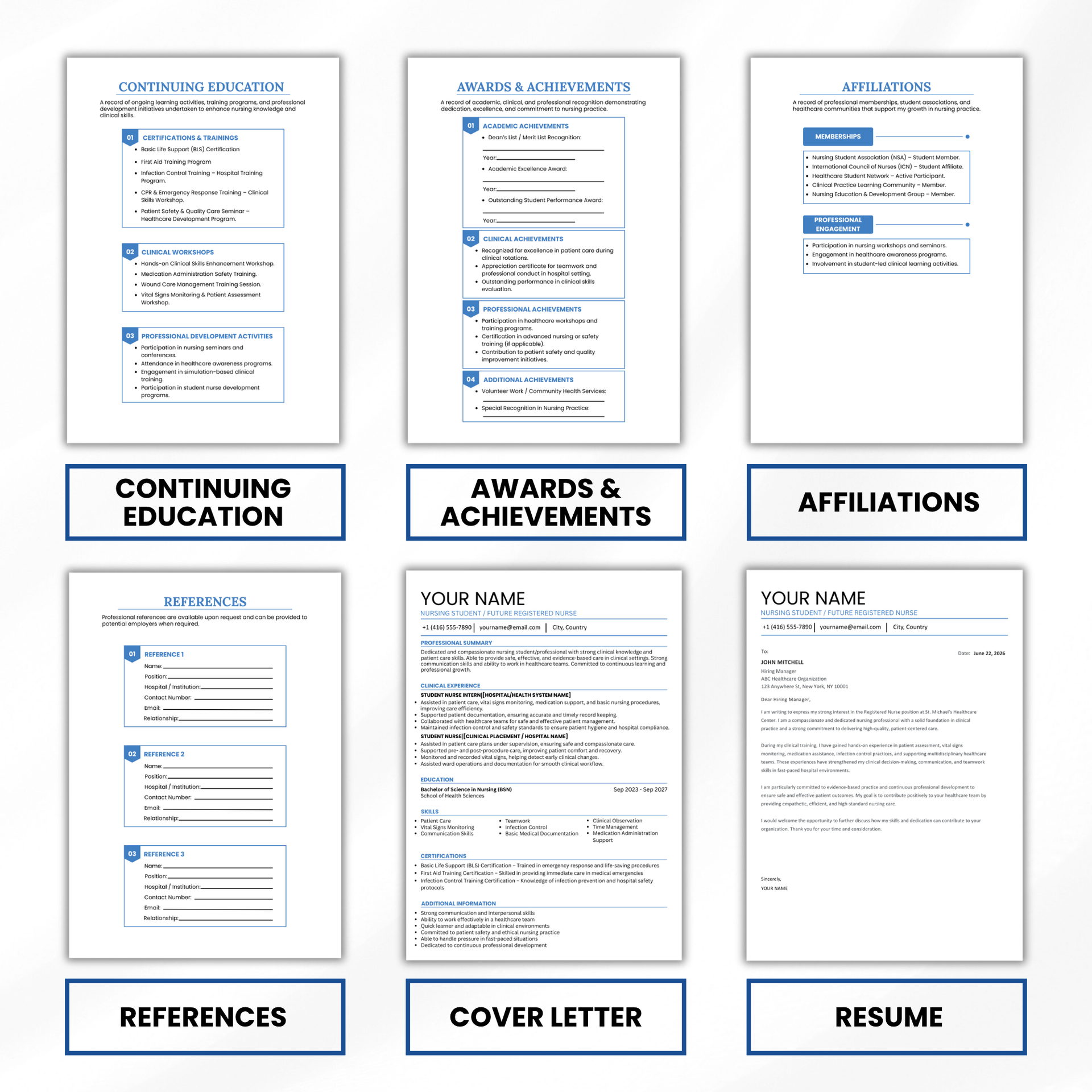 Nursing Portfolio Template, Nursing Student Resume Cover Letter Editable, Printable Nurse Binder Canva Word Instant Download
