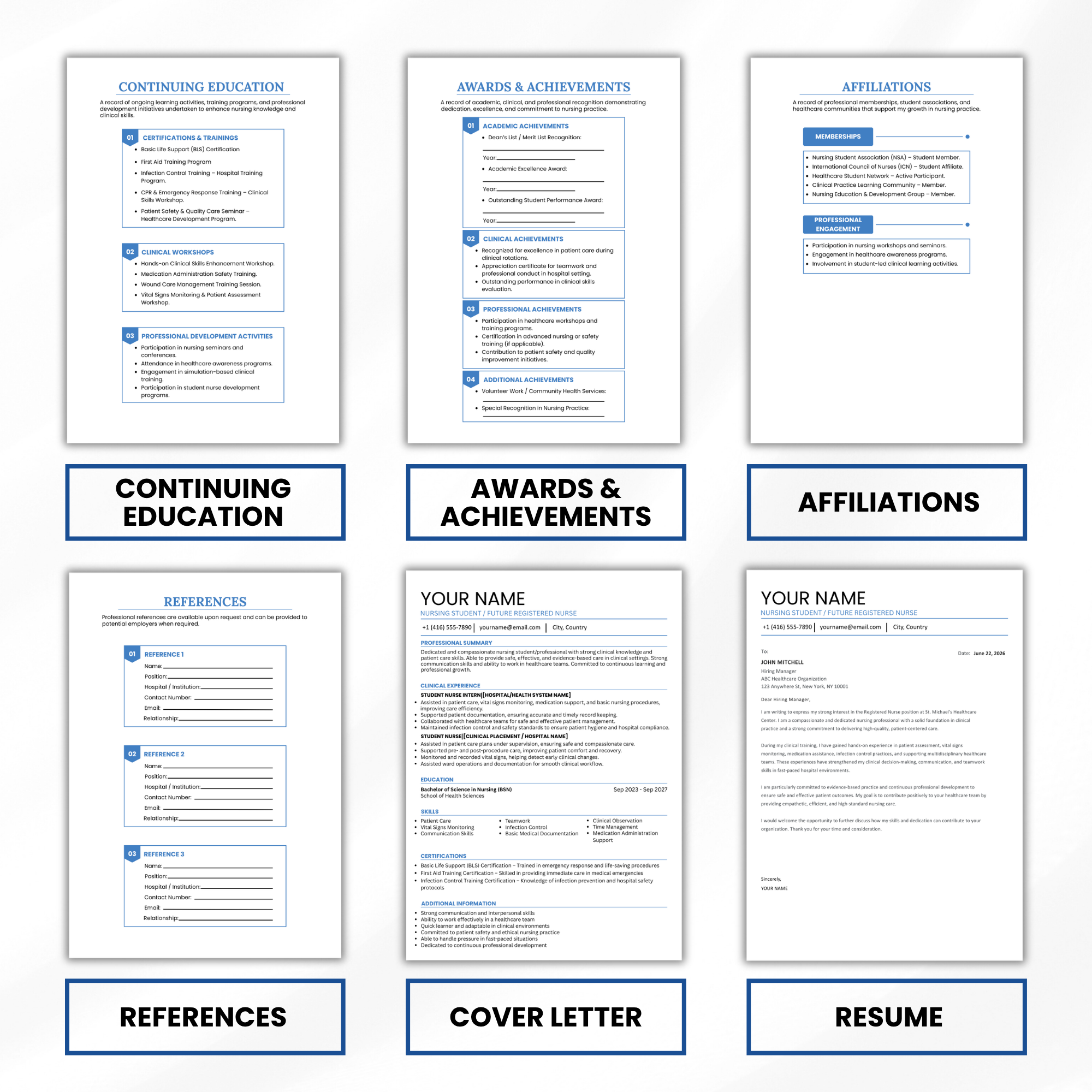 Nursing Portfolio Template, Nursing Student Resume Cover Letter Editable, Printable Nurse Binder Canva Word Instant Download