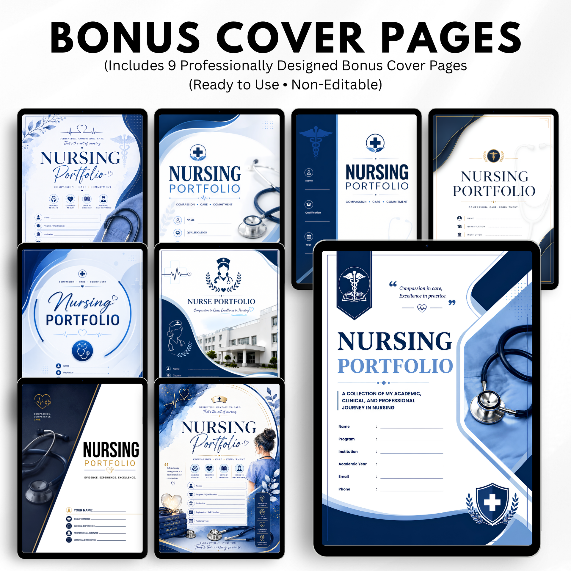 Nursing Portfolio Template, Nursing Student Resume Cover Letter Editable, Printable Nurse Binder Canva Word Instant Download