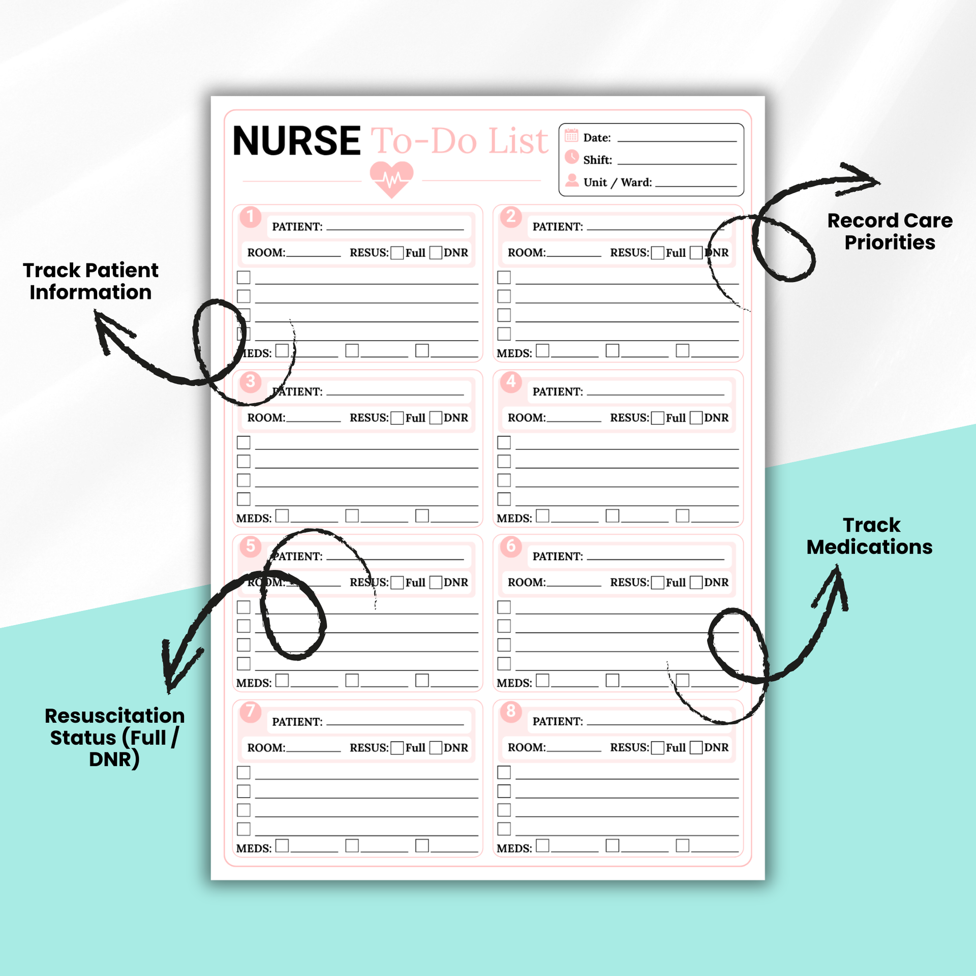 Nurse to Do List Printable, Nurse Report Sheet, Nursing Student Planner, Shift Report Template, Patient Care Organizer, RN Brain Sheet PDF