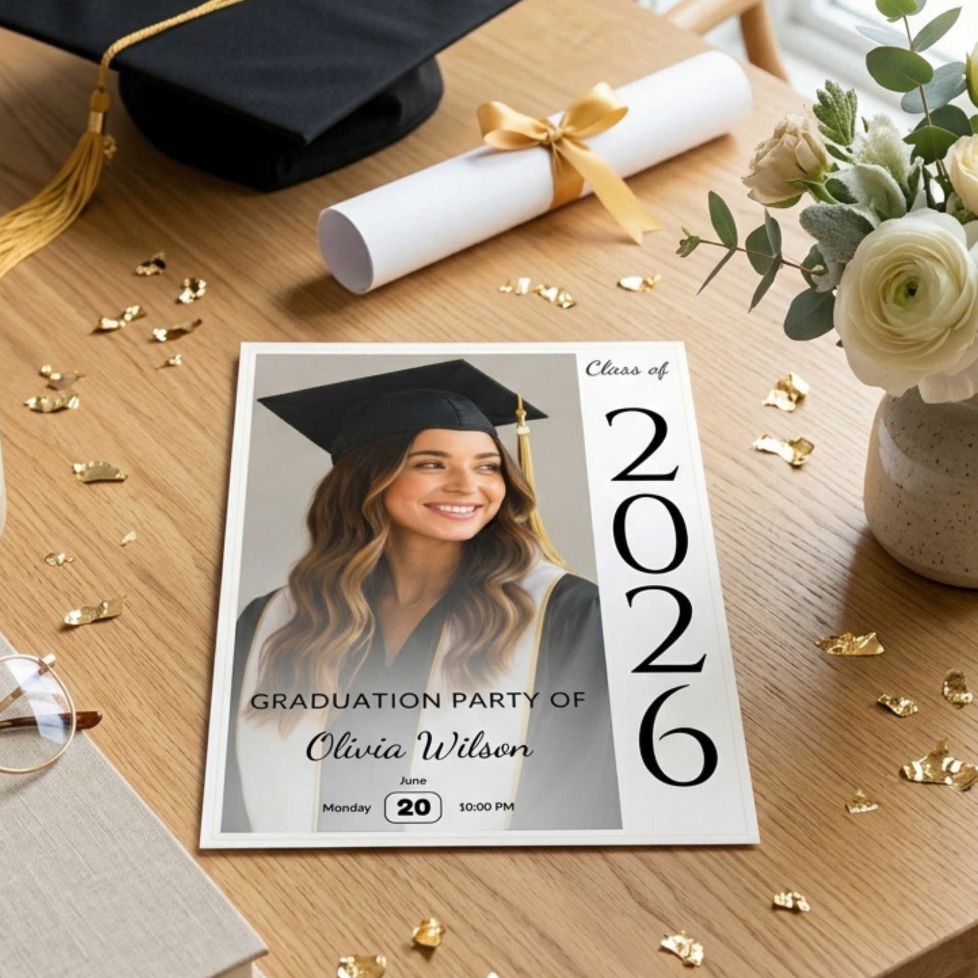 Graduation Party Invitation Template, Photo Invite, Editable in Canva, Instant Download, Print at Home in Minutes