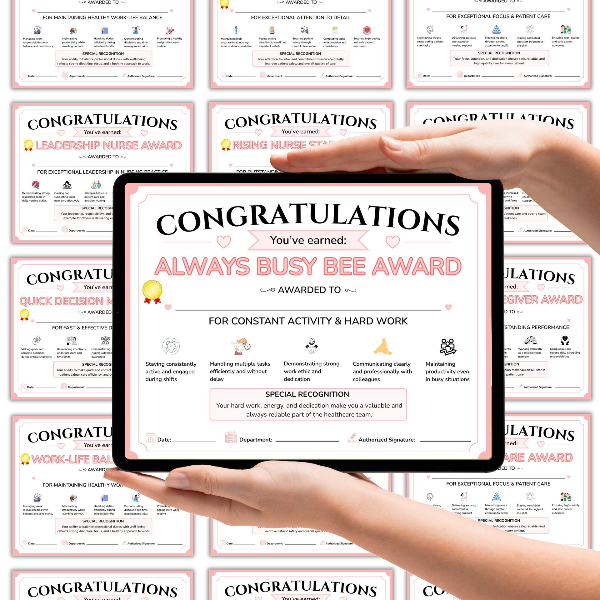 Nurse Award Certificates PDF | Printable Nursing Staff Awards | Nurse Appreciation Certificates | Editable Template Download