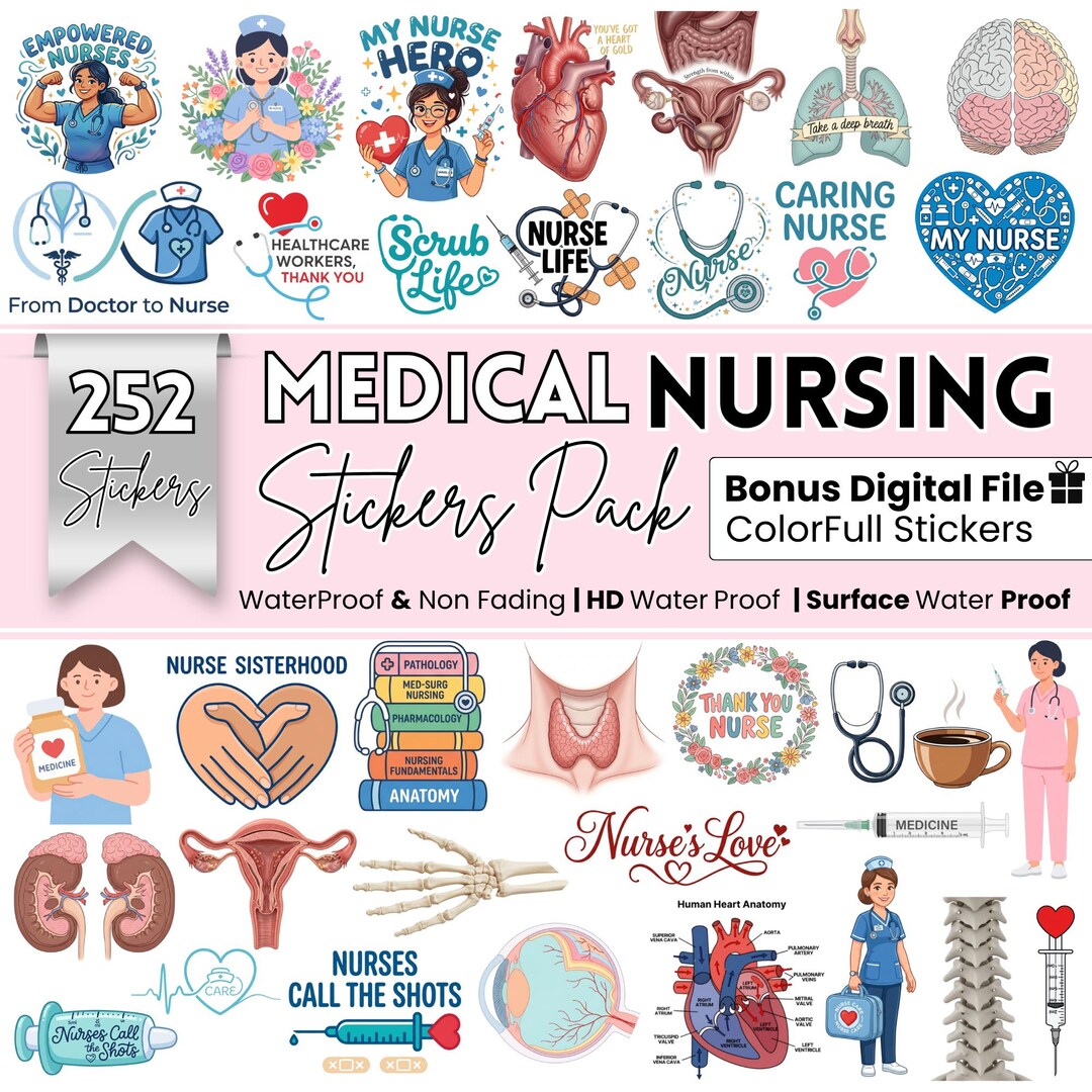 252 nursing and medical stickers bundle