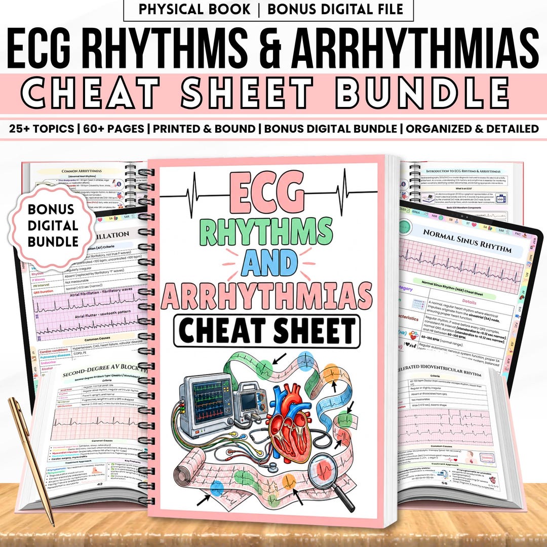 ECG Rhythms and Arrhythmias Cheat Sheet spiral-bound book