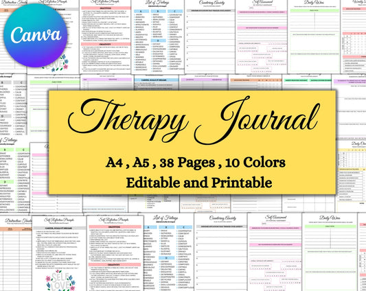 Therapy Journal – 38 Pages (Editable & Printable PDF)