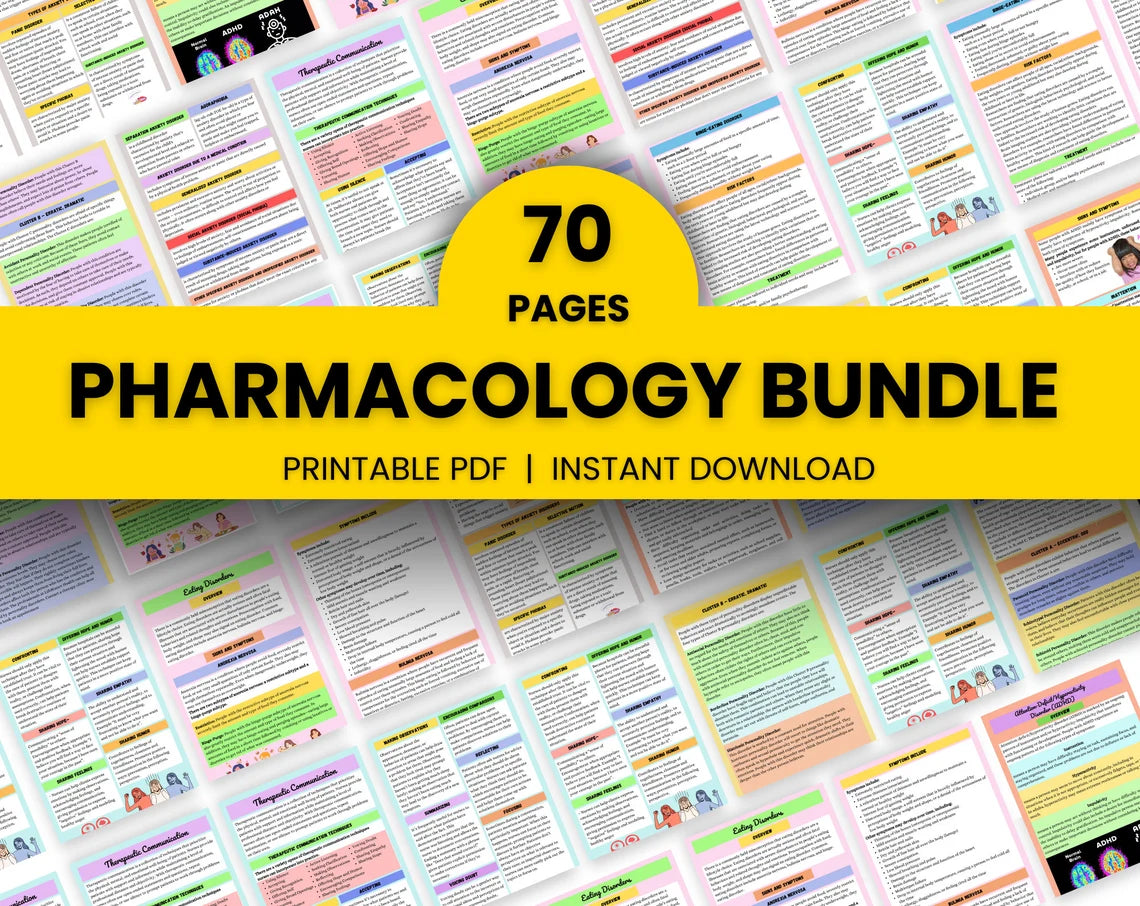 Pharmacology Bundle | Nursing School Notes | Pharmacology Notes Printable 70 pages | Nurse Report Sheet | Medication Guide