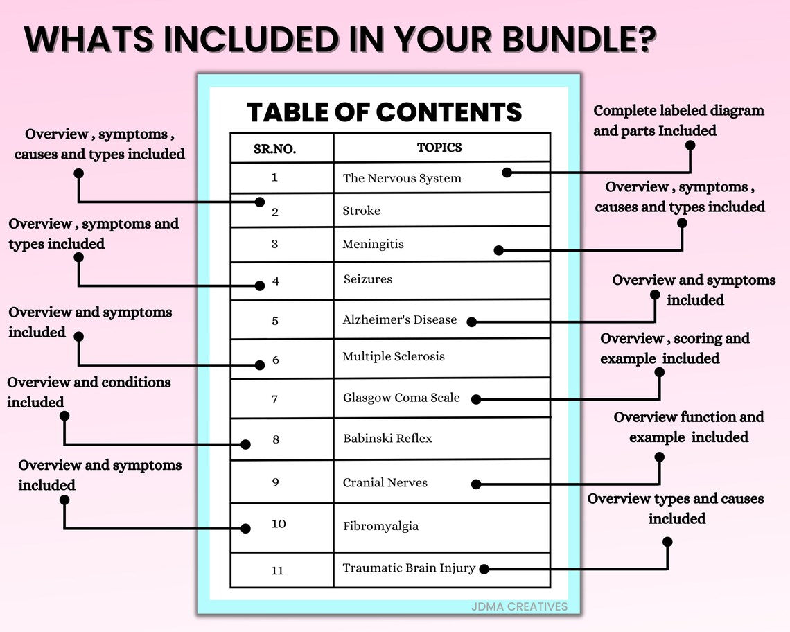 Neurological System | Neuro Bundle Notes | Med Surg Notes | Pritnable Notes 41 pages | Instant Download | Nursing Study Guide | Digital Note
