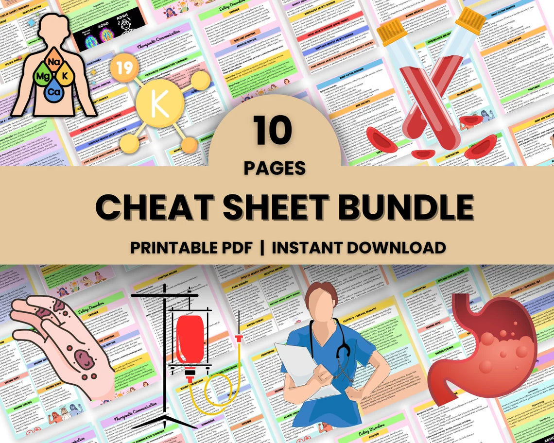 Cheat sheet bundle 10 Pages | Nursing Note | Nurse Cheat Sheet | Instant Download | Printable PDF | Study Guide
