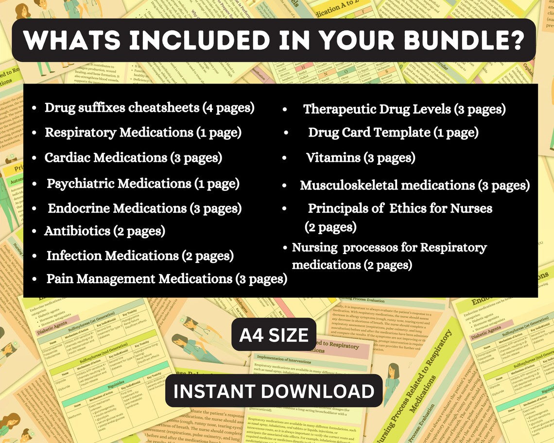 Pharmacology Bundle | Nursing School Notes | Pharmacology Notes Printable 32 pages | Nurse Report Sheet | Medication Guide