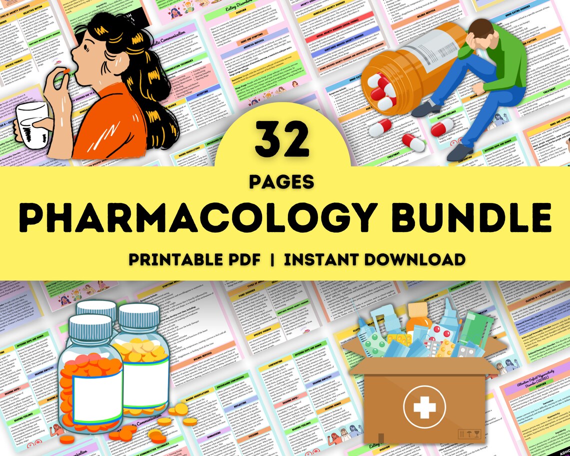 Pharmacology Bundle | Nursing School Notes | Pharmacology Notes Printable 32 pages | Nurse Report Sheet | Medication Guide