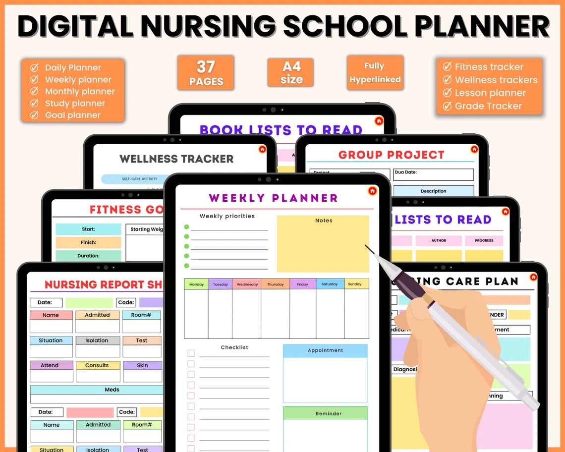 Digital Nursing School Planner 37Pages | Nursing Notes | Planner For Nursing | Nursing Study Guide | Instant Download | Printable Planner