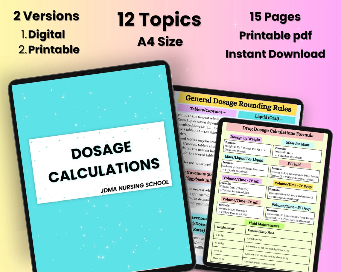 Nursing Dosage Calculation 15Pages fully Hyperlinked | Med Calculation | Medication Dosage | Dosage Calculation | Calculation Nurse