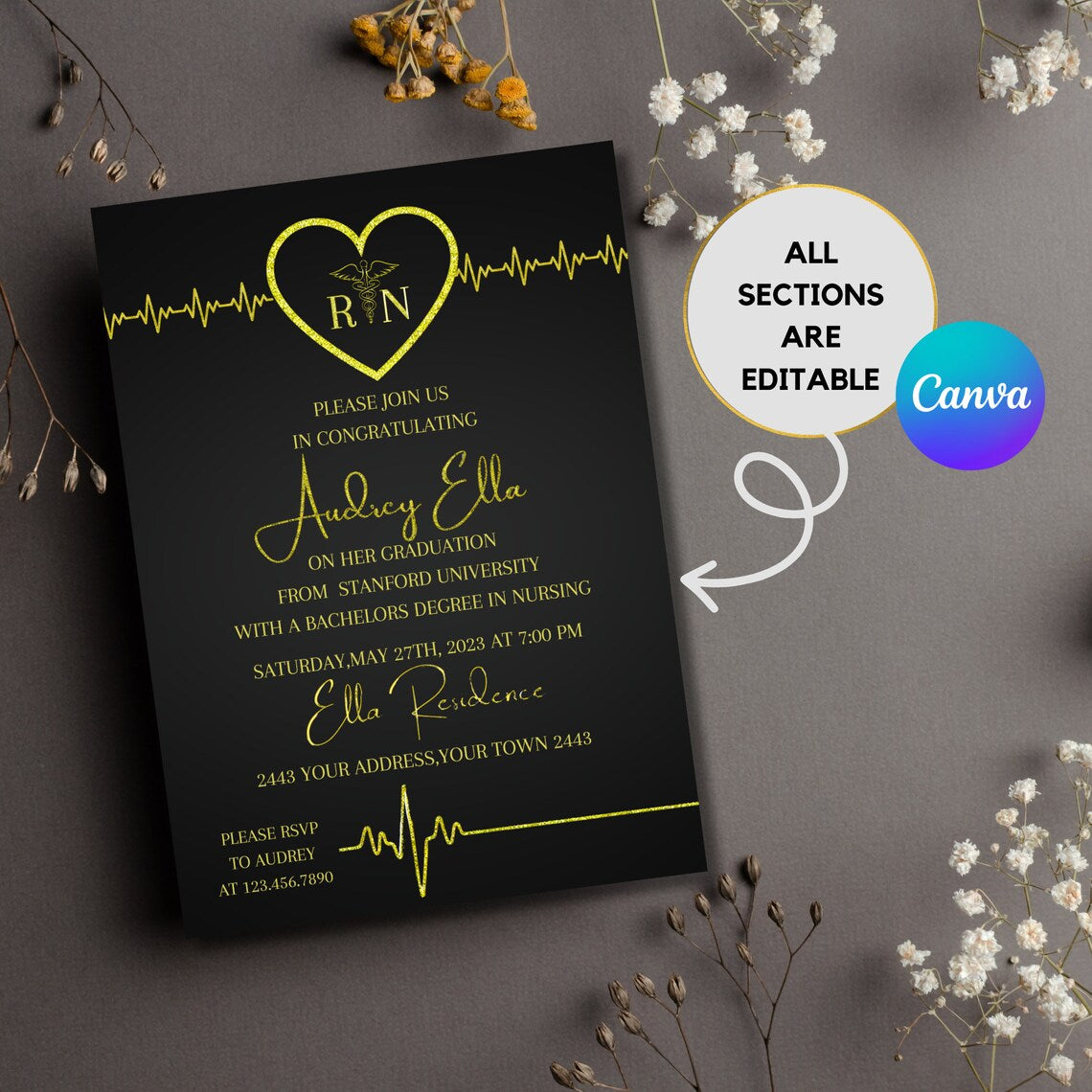 Nurse Graduation Invitation | Editable & Printable Template | Nurse Invite | Digital Download | Medical Invite | Graduation Announcement