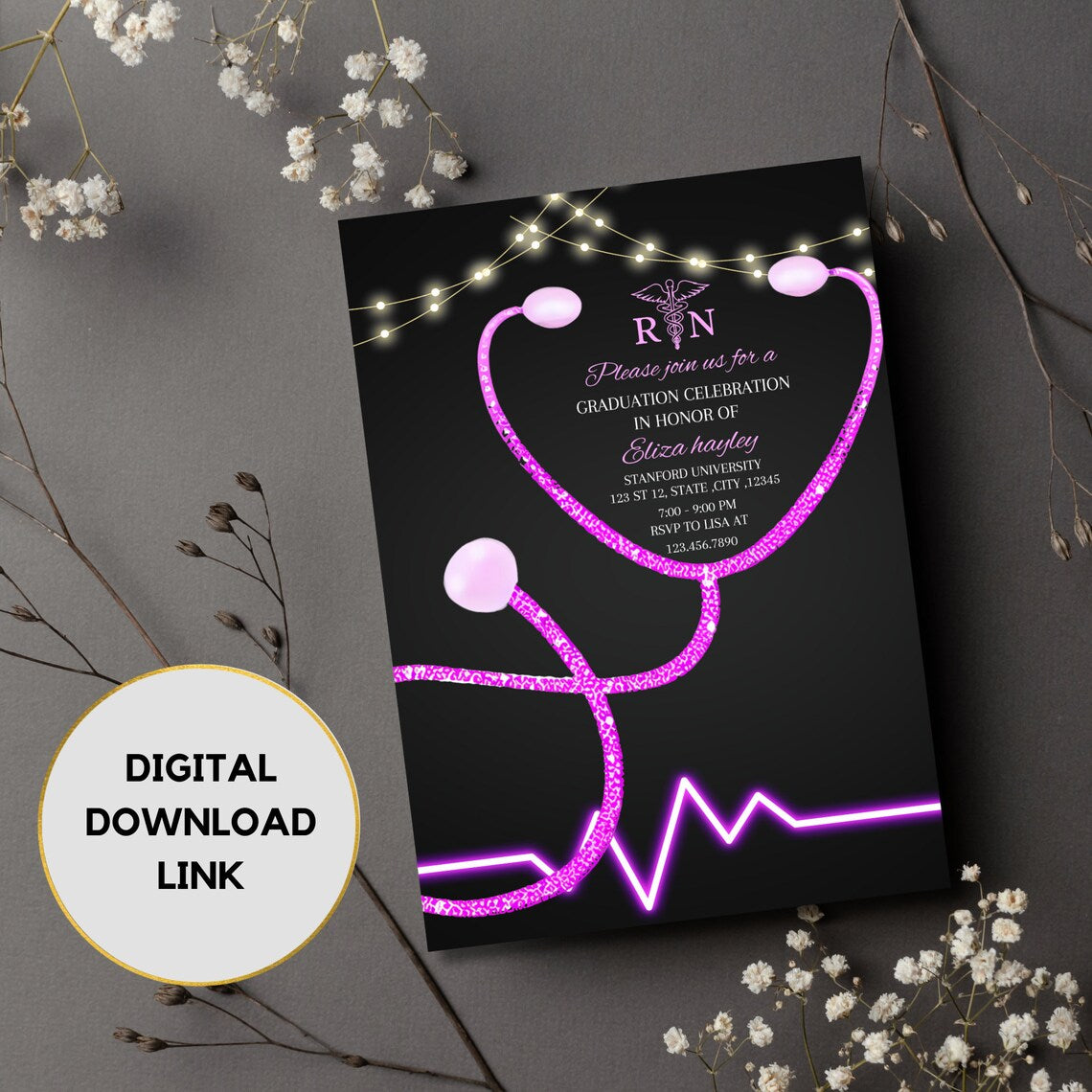 Nurse Graduation Invitation | Editable & Printable Template | Nurse Invite | Digital Download | Medical Invite | Graduation Announcement