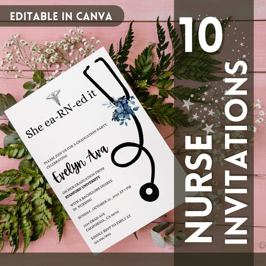 Nurse Graduation Invitation | Editable & Printable Template | Nurse Invite | Digital Download | Medical Invite | Graduation Announcement