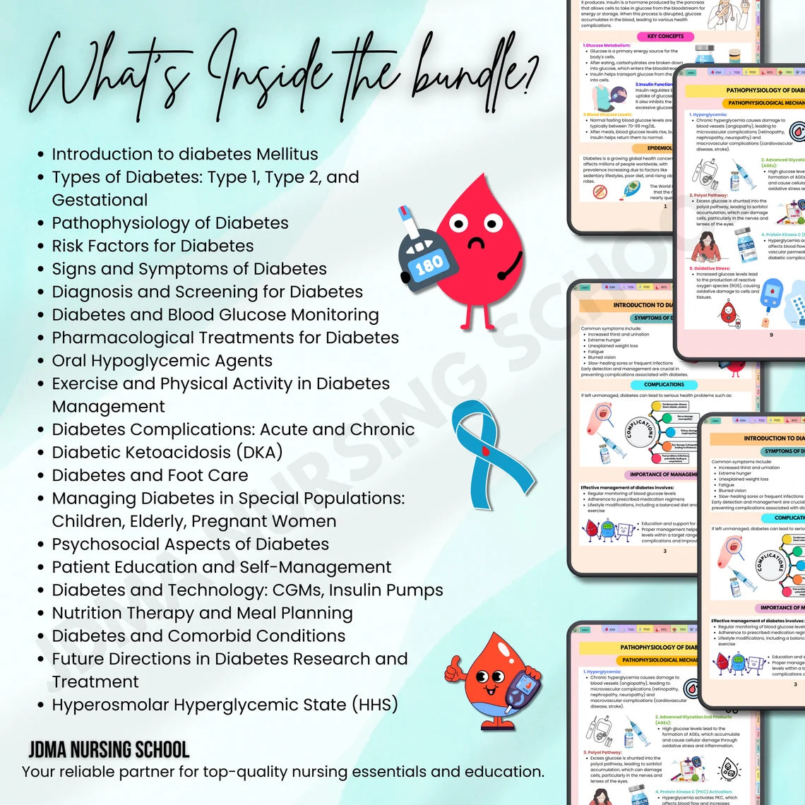 Diabetes Study Guide Bundle with Flashcard, Sticker, SVG's, Quiz | Nursing Study Notes | Medication Guide | Insulin Guide