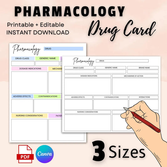 Pharmacology Drug Card Template – Editable Study Cards