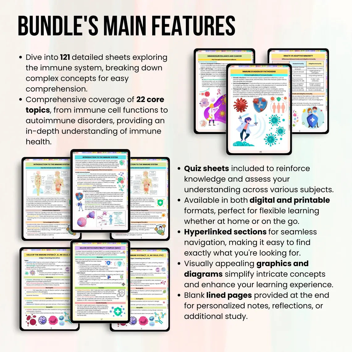 Immune System Notes Hyperlinked with Flashcards or Stickers | Nursing School Notes | Nursing Study Guide | Exam Prep Notes