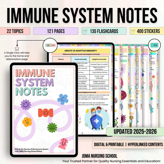 Immune System Notes Hyperlinked with Flashcards or Stickers | Nursing School Notes | Nursing Study Guide | Exam Prep Notes