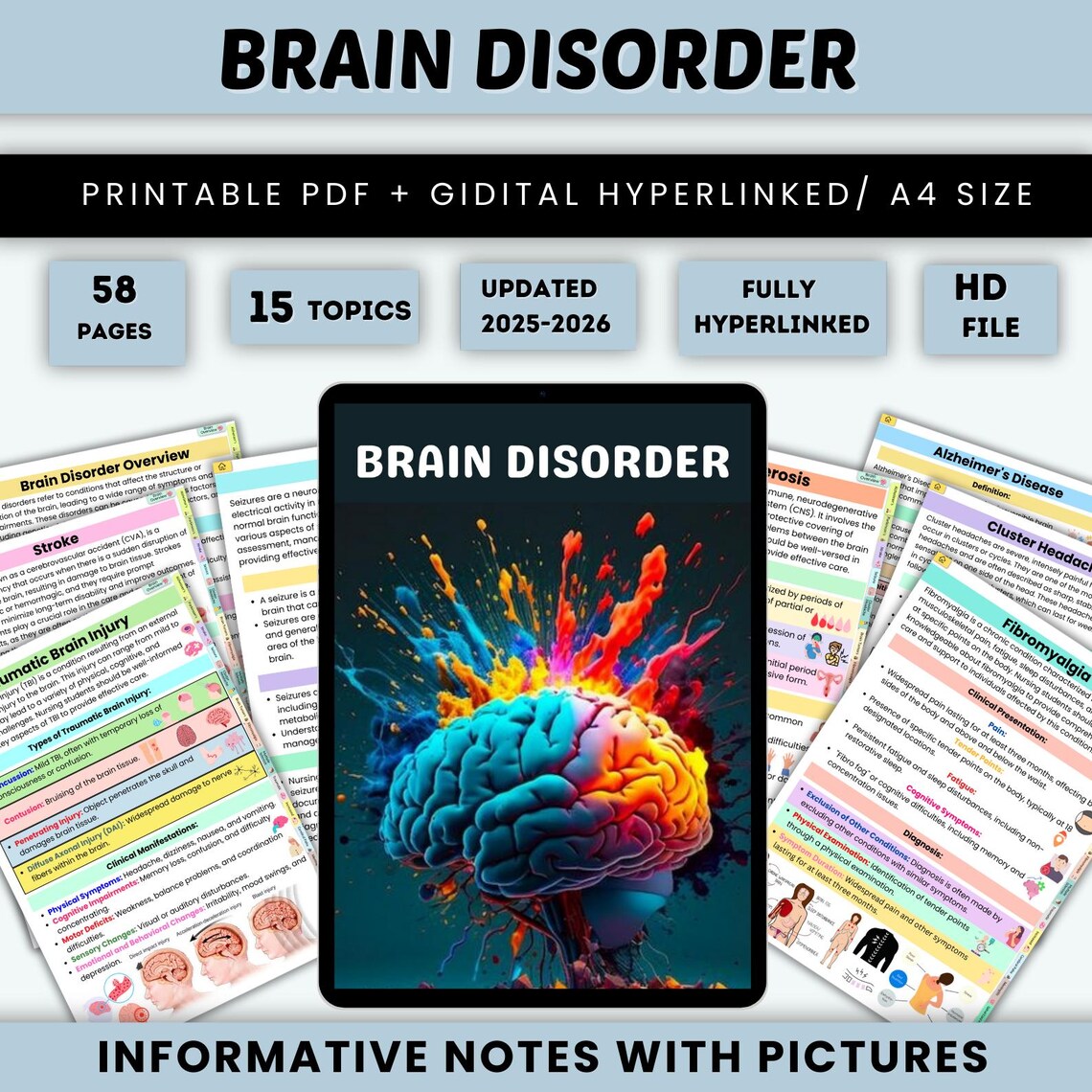 The Brain Disorder System | Disorder Bundle | Med Srug Study | Neuro Nurse Study Guide | Digital Notes PDF | Nervous System Notes