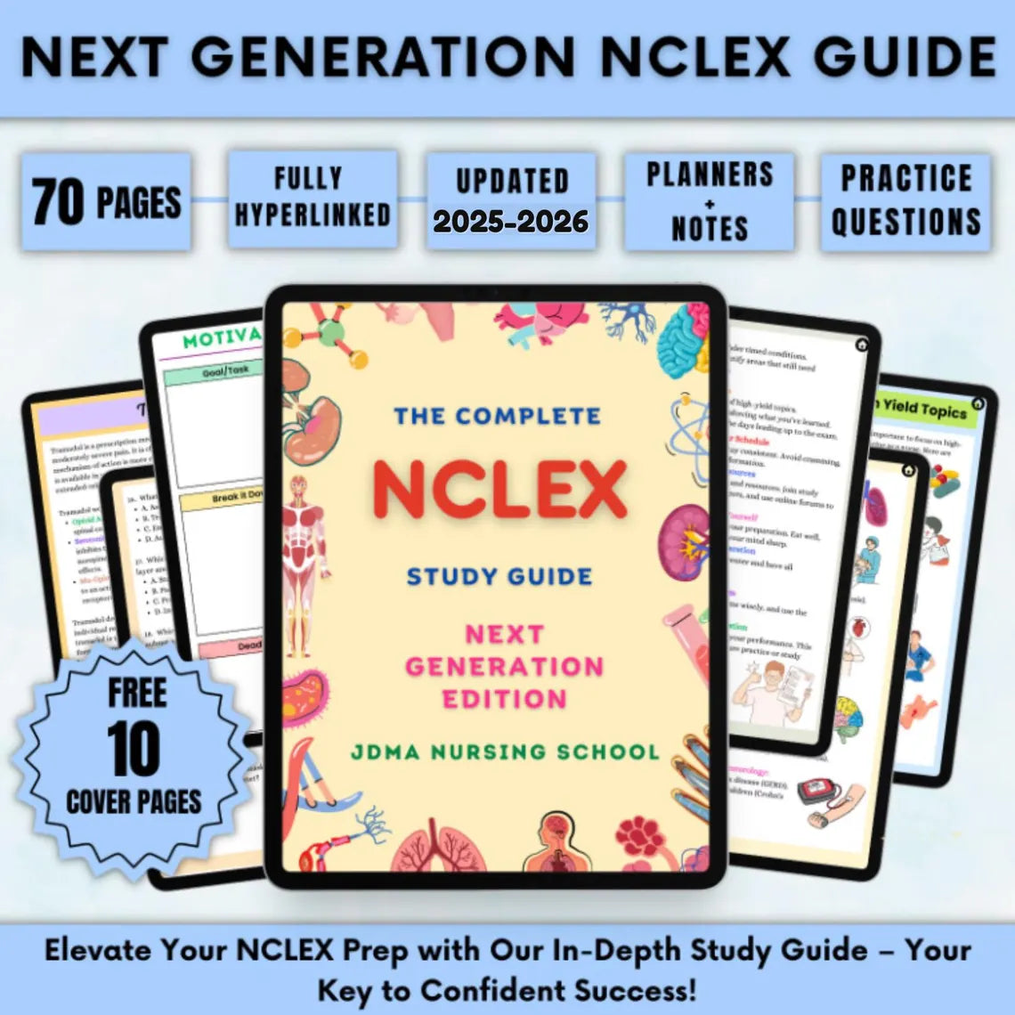 NCLEX Bundle for Next Gen NCLEX with 10 cover pages | Nclex notes | Nclex review | Instant Download | Nclex prep | Printable PDF