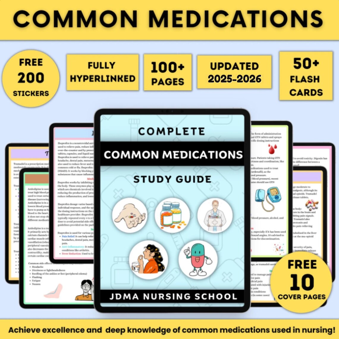 Common Medications Bundle Flashcards and Stickers | Medication Administration | Nursing Revision | Digital Nurse Bundle | Instant Download