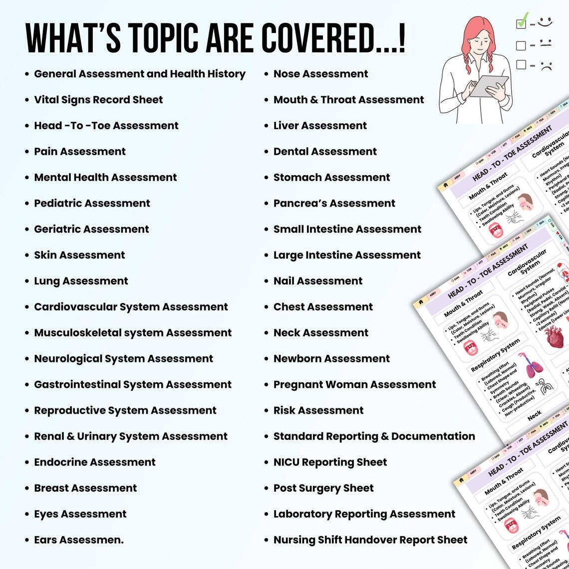 Health Assessment Nursing Bundle, 38+ Topics Fully Hyperlinked, Body System Assessment, Nursing Assessment Tools, Medical Assessment