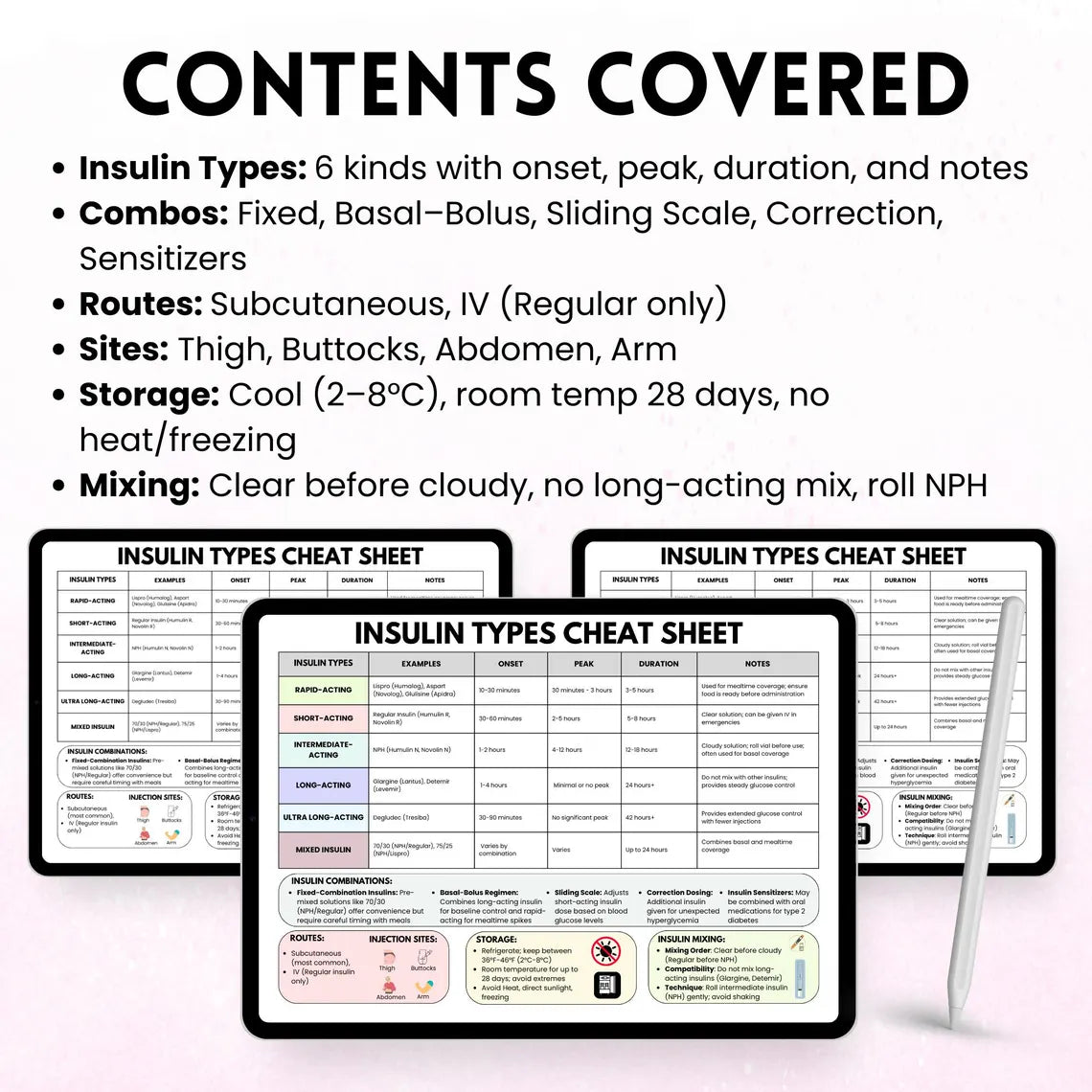 Insulin Types Cheat Sheet, Bonus Daily Diabetes Log, Insulin Study Guide, Insulin Management, Insulin Fact Sheet, Digital & Printable