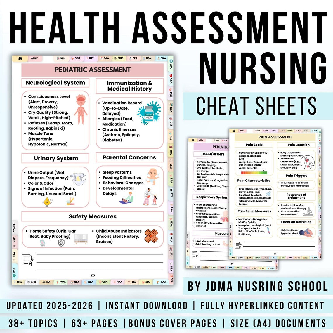 Health Assessment Nursing Bundle, 38+ Topics Fully Hyperlinked, Body System Assessment, Nursing Assessment Tools, Medical Assessment