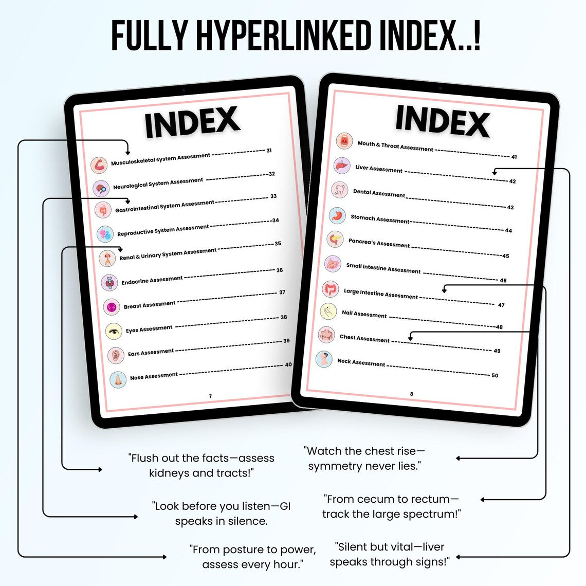 Health Assessment Nursing Bundle, 38+ Topics Fully Hyperlinked, Body System Assessment, Nursing Assessment Tools, Medical Assessment