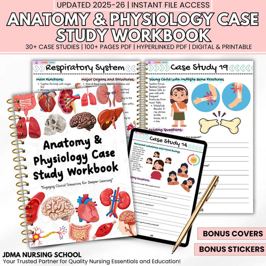 Anatomy & Physiology Case Study Workbook, 100+ Pages Medical Study Guide, 30+ Case Studies, Bonus Stickers Covers, Nursing Study Guide